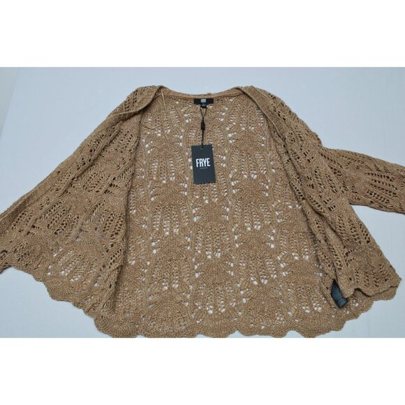 Frye Cinnamon Brown Open Knit Long Sleeve Cardigan Sweater Size Large - Picture 2 of 12